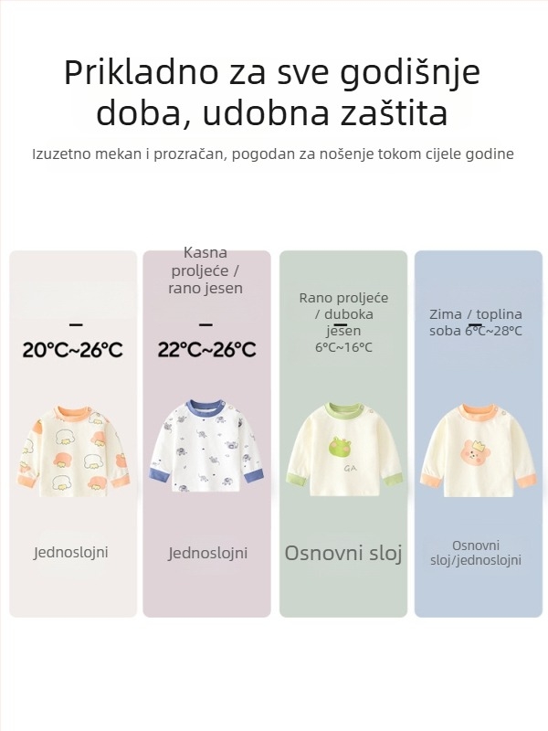 Dječja pamučna majica s dugim rukavima, okrugli izrez, 100% pamuk, za djecu 1–3 godine, jesen 2025