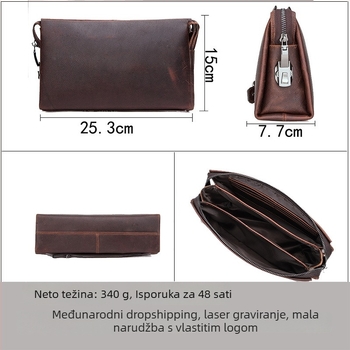 Muška clutch torba — prava koža; otporna na habanje; podstava od poliestera; jednostavan uzorak; jesen 2023