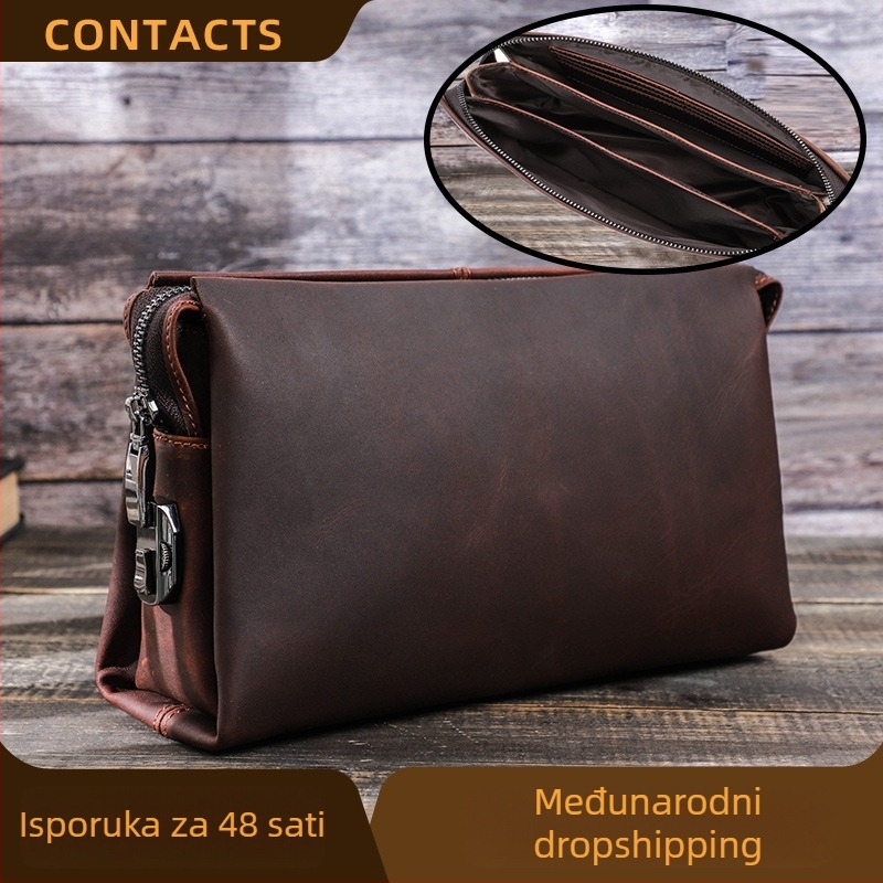 Muška clutch torba — prava koža; otporna na habanje; podstava od poliestera; jednostavan uzorak; jesen 2023