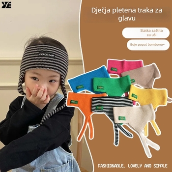 Dječja čelenka za zaštitu ušiju sa širokim rubom, pletena vunena čelenka, karirani uzorak u obliku životinje