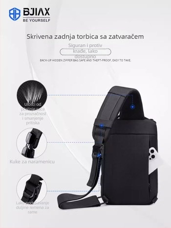 Muška prsna torbica - multifunkcionalna crossbody, najlon, vodootporna, velika kapaciteta, gradski minimalistički stil