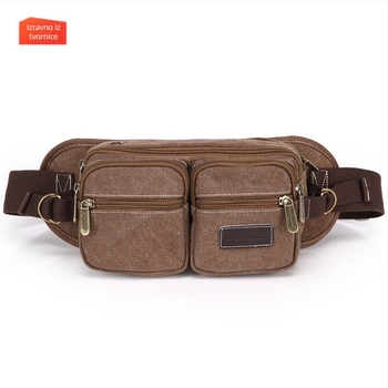 Muška platnena torba za struk od platna - Višenamjenska, Prozračna, Korejskog stila, Veliki kapacitet (Canvas; Breathable; Polyester lining; Leisure travel; Men's Fanny Pack)