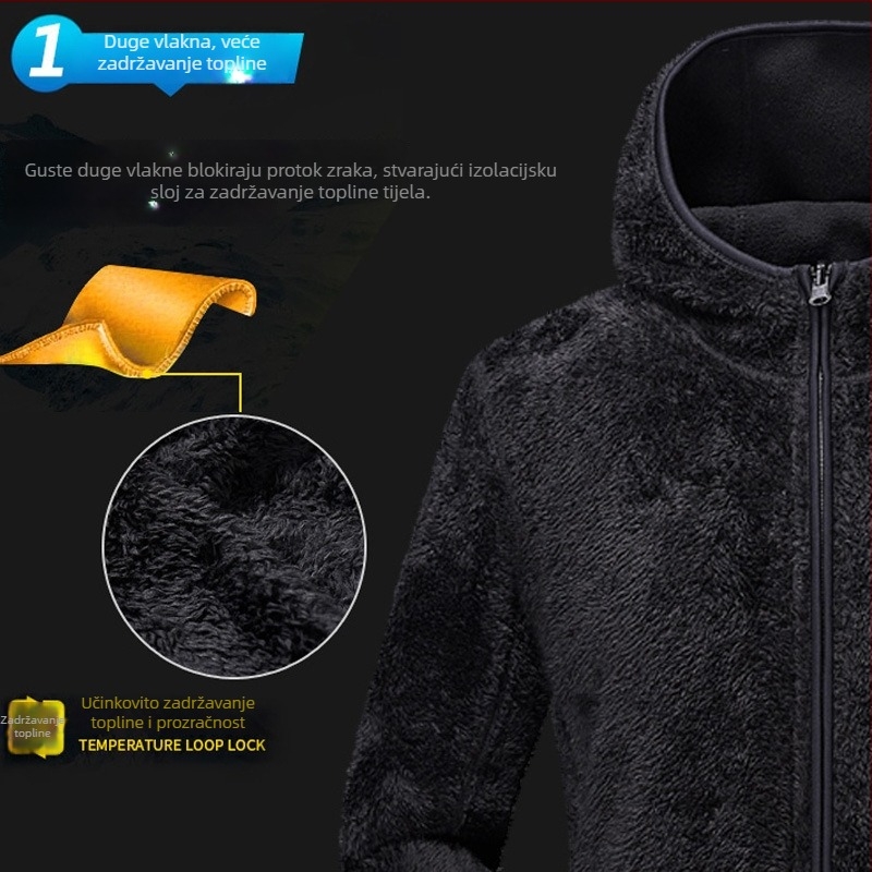 Unisex jakna od coral fleece s kapuljačom za jesen i zimu, toplina s polar fleece podstava, kardigan stil.