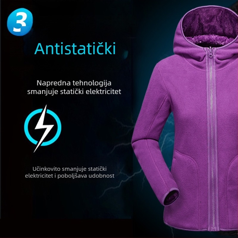 Unisex jakna od coral fleece s kapuljačom za jesen i zimu, toplina s polar fleece podstava, kardigan stil.