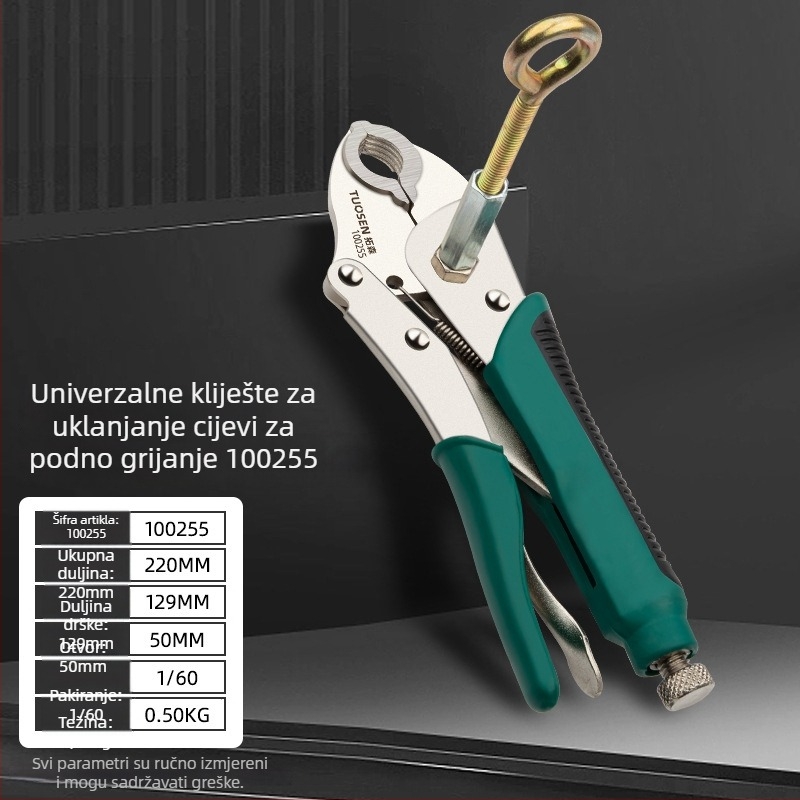 Tuosen kliješta za uklanjanje cijevi podnog grijanja, stil kliješta za cijevi, standardne značajke