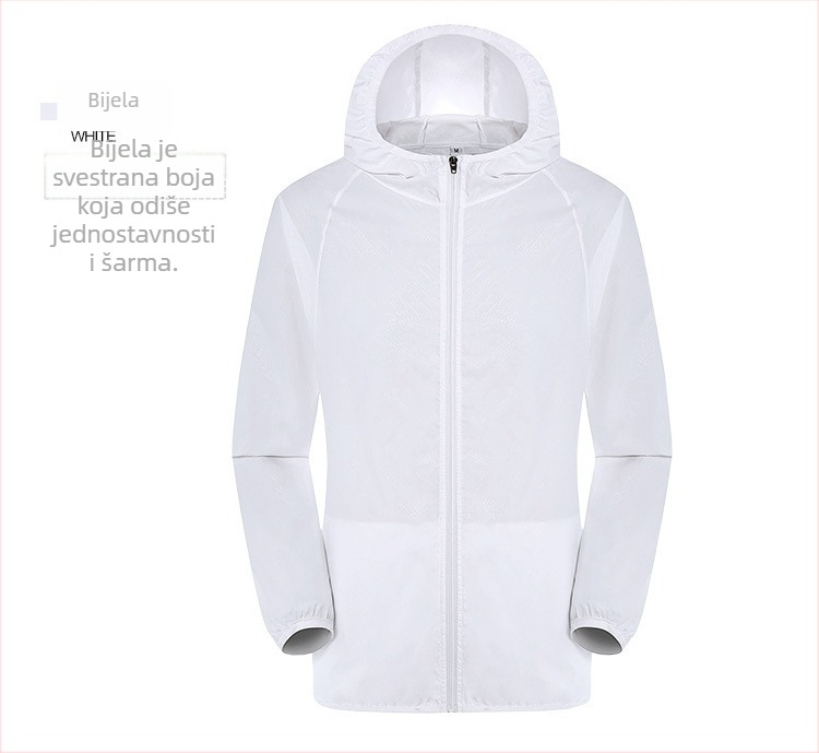 Unisex vanjska jakna za vjetar s UV zaštitom UPF30+, prozračna, ultra lagana, poliester, s kapuljačom