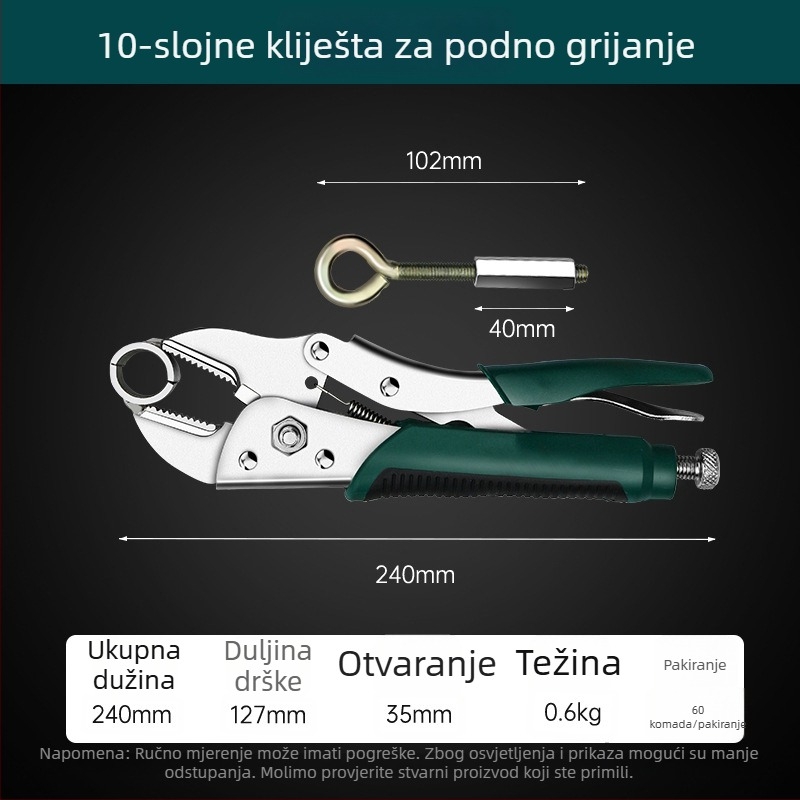 Klešta za podno grijanje – uklanjanje cijevi, ugradnja i čišćenje, kućna uporaba, težina 0,6 kg
