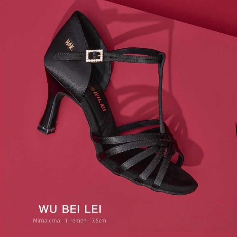 Ženske latino plesne cipele s pet remena u obliku slova T — gornji dio od svile, potplat od velura, prozračne, otporne na habanje