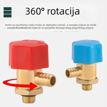 Ispušni ventil radiatora, bakreno tijelo, navojni spoj, 0–100°C, 8 mm grana, ventil za ispuštanje zraka
