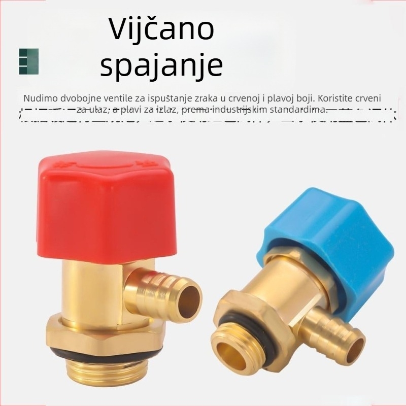 Ispušni ventil radiatora, bakreno tijelo, navojni spoj, 0–100°C, 8 mm grana, ventil za ispuštanje zraka