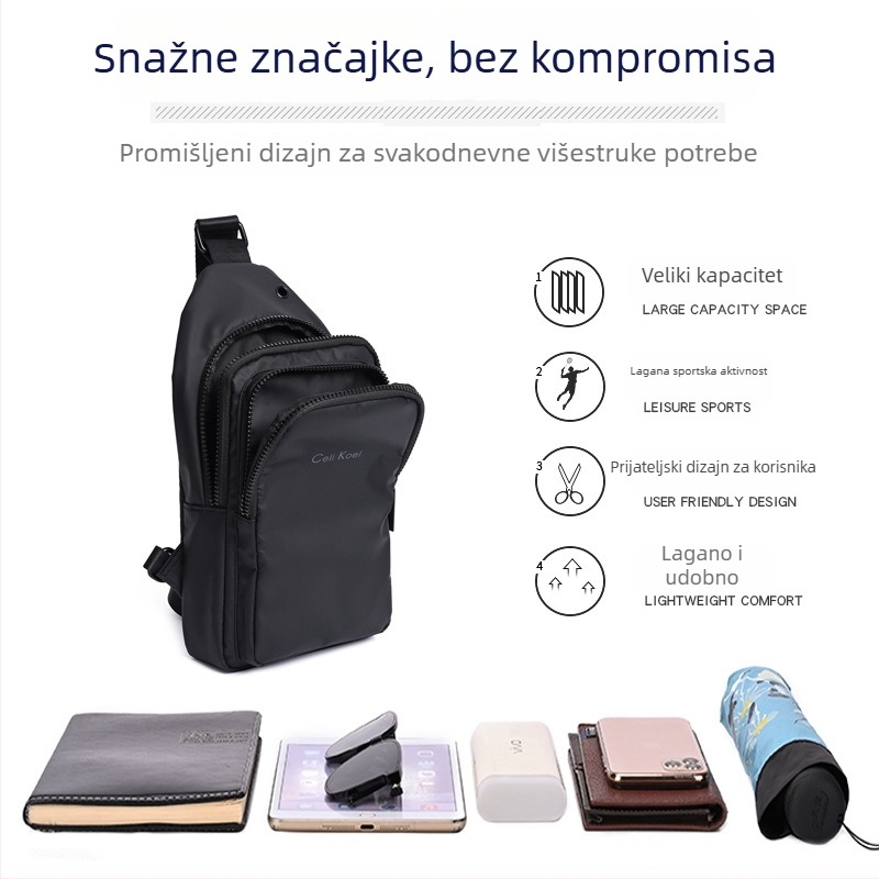 Muška prsna torba – veliki kapacitet, PU materijal, otporna na trošenje, gradski stil, uzorak s slovima