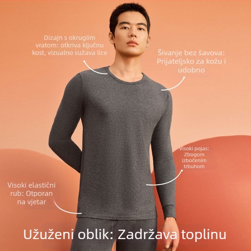 Muški termalni komplet od 100% pamuka: gornji dio s dugim rukavima i dugi hlače, okrugli izrez, 181–200 g/m²