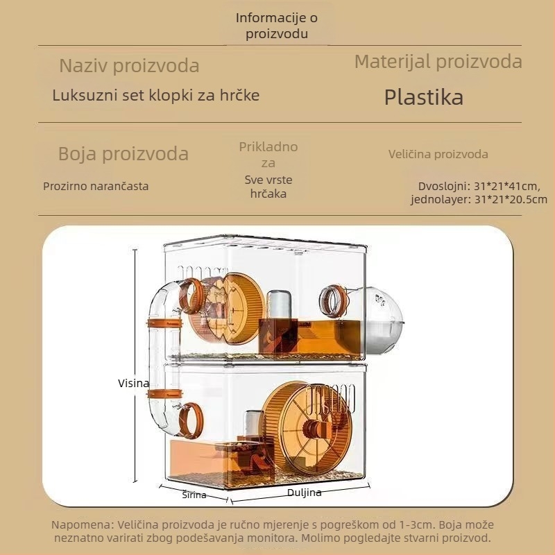 Kavez za hamstera – Luksuzna vila, Prozirni akril, Dvokatna višeslojna konstrukcija, Plastika