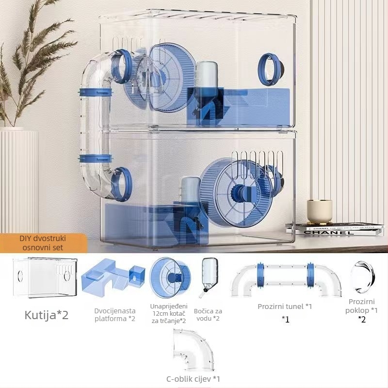 Kavez za hamstera – Luksuzna vila, Prozirni akril, Dvokatna višeslojna konstrukcija, Plastika