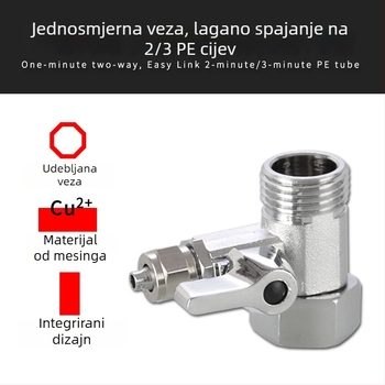 Trostruki ventil za pročišćavanje vode, bakreno kućište, navojni spoj, promjer grane 3, radna temperatura 0–100°C