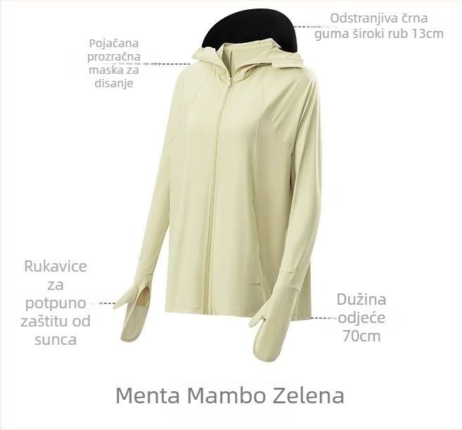 Ženska jakna za zaštitu od sunca s rukavicama, najlon, UPF40+, brzo-sušeća, prozračno