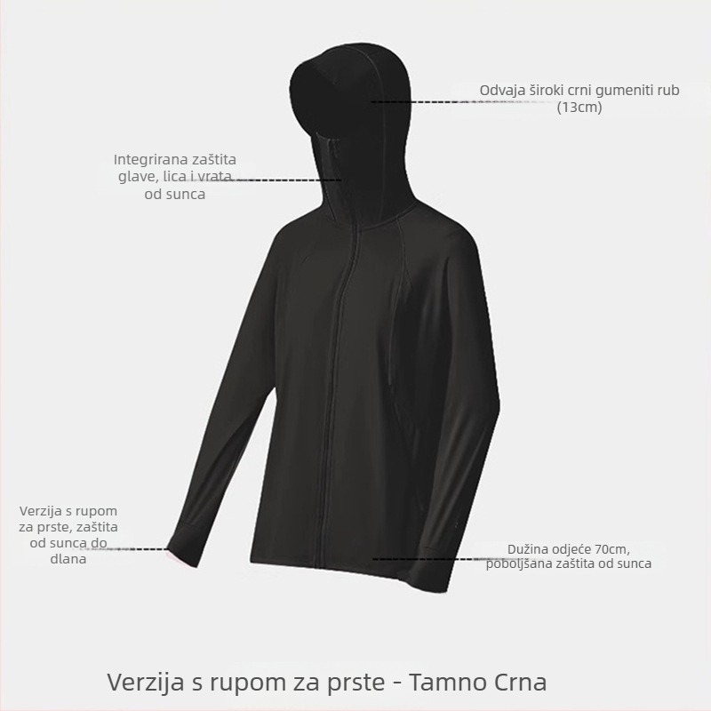 Ženska jakna za zaštitu od sunca s rukavicama, najlon, UPF40+, brzo-sušeća, prozračno