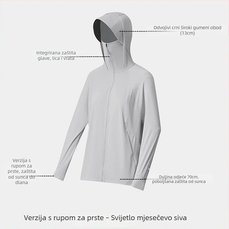 Ženska jakna za zaštitu od sunca s rukavicama, najlon, UPF40+, brzo-sušeća, prozračno