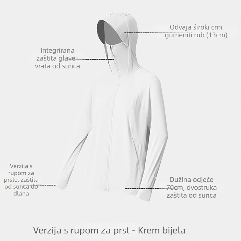 Ženska jakna za zaštitu od sunca s rukavicama, najlon, UPF40+, brzo-sušeća, prozračno