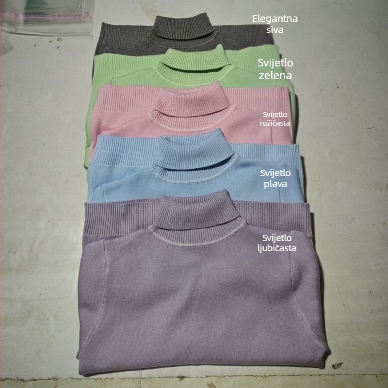 Džemper s visokim ovratnikom, debeli fleece pleteni, geometrijski uzorak, pulover stil, dugi rukavi