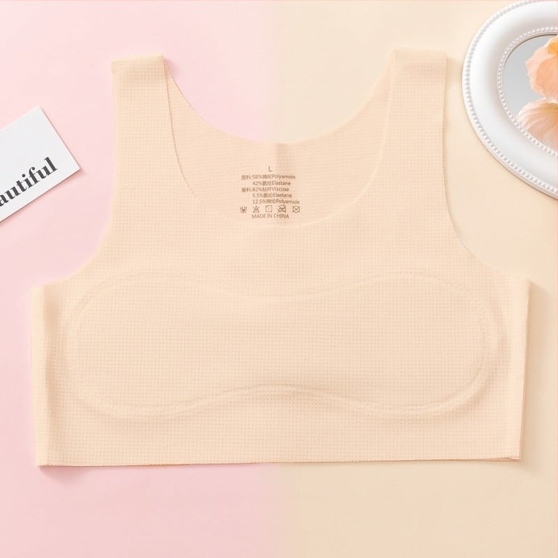Dječji potkošuljni grudnjak s ice-silk materijalom, ultra tanke oblikovane košarice, pamuk podstava, fiksne dvostruke naramenice, prozračna stražnja strana