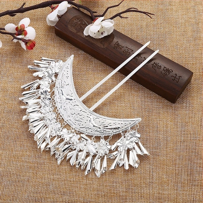 Metalni ukras za glavu marke Miao Xiu, ženski etnički stil s geometrijskim dizajnom, ručna izrada