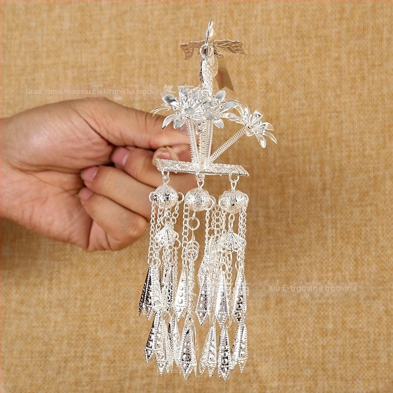 Metalni ukras za glavu marke Miao Xiu, ženski etnički stil s geometrijskim dizajnom, ručna izrada