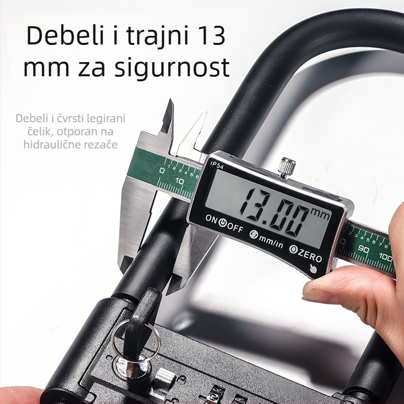 Kućna brava za staklena vrata s kodom i ključem, dvostruko otvaranje, ojačani cilindar klase Super C, kućište od aluminijske legure, debljina šipke brave 4 mm, razmak šipki 80 mm