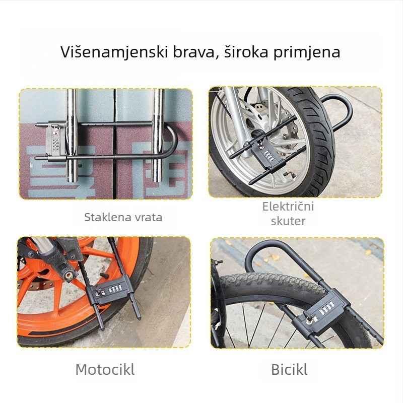 Kućna brava za staklena vrata s kodom i ključem, dvostruko otvaranje, ojačani cilindar klase Super C, kućište od aluminijske legure, debljina šipke brave 4 mm, razmak šipki 80 mm