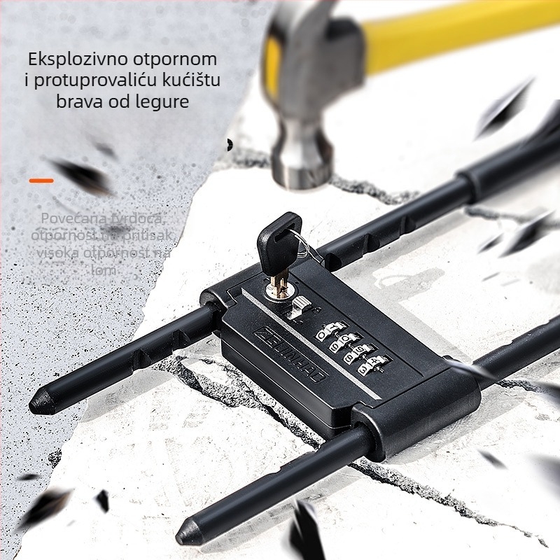 Kućna brava za staklena vrata s kodom i ključem, dvostruko otvaranje, ojačani cilindar klase Super C, kućište od aluminijske legure, debljina šipke brave 4 mm, razmak šipki 80 mm
