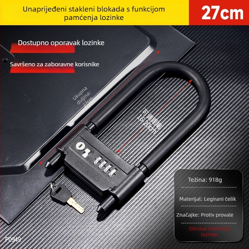 Kućna brava za staklena vrata s kodom i ključem, dvostruko otvaranje, ojačani cilindar klase Super C, kućište od aluminijske legure, debljina šipke brave 4 mm, razmak šipki 80 mm