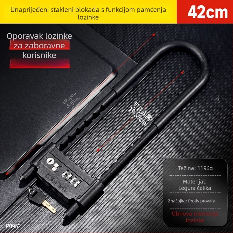 Kućna brava za staklena vrata s kodom i ključem, dvostruko otvaranje, ojačani cilindar klase Super C, kućište od aluminijske legure, debljina šipke brave 4 mm, razmak šipki 80 mm