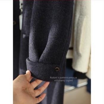 Ženski dvostrano kašmir vuneni kaput, srednja duljina, rever, dugi rukavi, ručno izrađeno