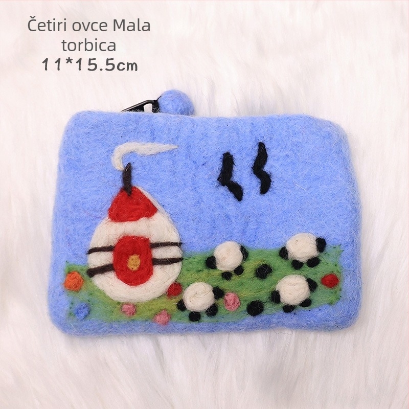 Novčanik od filca od ovčje vune s motivom janje, u obliku jurte, gradski minimalistički stil, unisex