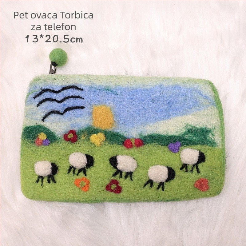 Novčanik od filca od ovčje vune s motivom janje, u obliku jurte, gradski minimalistički stil, unisex