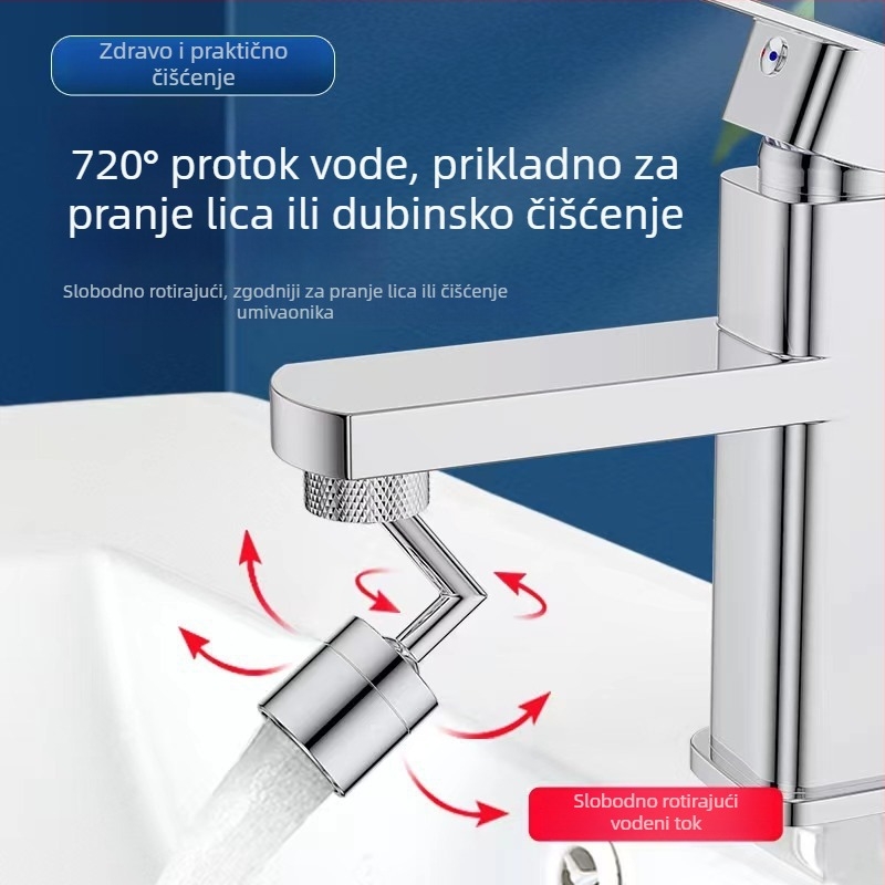 Kuhinjska glava prskalice s univerzalnim mlazom, vanjsko produženje, L-oblik 720° rotacije, bakar, elektroplaka, jednostavna ugradnja zavrtanjem, upravljanje jednim ručnim