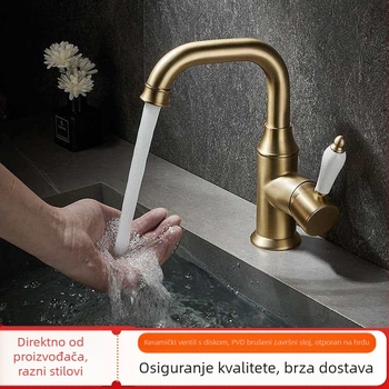Slavina za kupaonicu od nehrđajućeg čelika, brušena površina, montaža na ploču umivaonika, keramički disk ventila