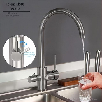 Izvlačni kuhinjski faucet, toplu i hladnu vodu, 3-u-1 pročišćena voda, tijelo od mesinga, keramički disk ventil