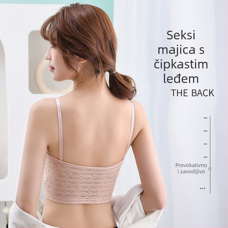Bezremenski čipkasti bustier bez leđa, oblikovane 3/4 šalice s uklonjivim jastučićima, spandeks 80-90%