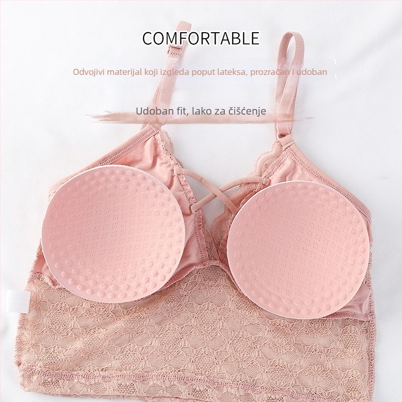 Bezremenski čipkasti bustier bez leđa, oblikovane 3/4 šalice s uklonjivim jastučićima, spandeks 80-90%