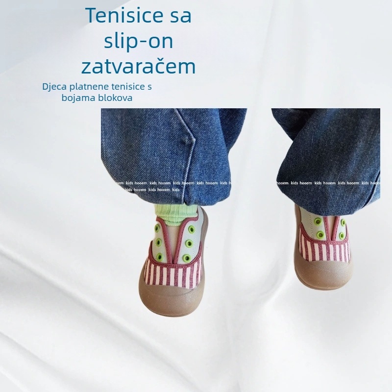 Dječje tenisice od platna s Slip-On sustavom, elastični pojas, gumena potplat, nizak gležanj, dizajn blok boja, korejski stil, proljeće 2025