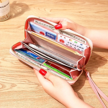 Ženski dugi novčanik sa zipom, gradski minimalistički stil, PU vanjski materijal, najlonska podstava, jednobojni uzorak, ljeto 2023