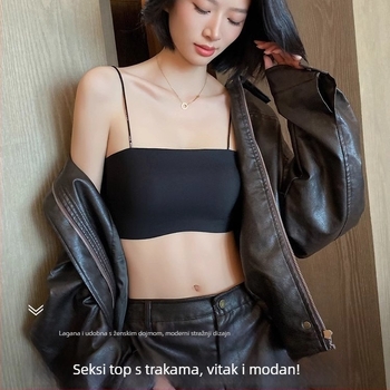 Sutien-vest s tube-top dizajnom, tanke oblikovane čašice, puna kupa, bez čeličnih obruča, fiksne dvostruke naramenice, najlonski materijal