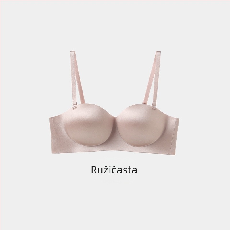 Bešumni grudnjak od sjajnog satena, bez šavova, bočno oblikovanje, bez naramenica, stražnje zatvaranje s četiri kopče, najlon