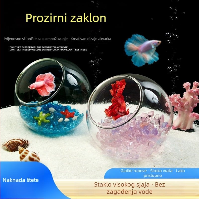 Set ukrasa za akvarijsku scenu — staklena konstrukcija; okrugli stil; za promatranje i skrivanje; pribor za akvarij