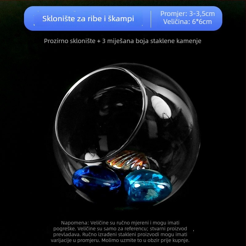 Set ukrasa za akvarijsku scenu — staklena konstrukcija; okrugli stil; za promatranje i skrivanje; pribor za akvarij