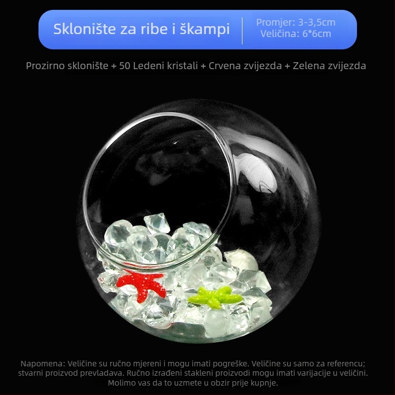 Set ukrasa za akvarijsku scenu — staklena konstrukcija; okrugli stil; za promatranje i skrivanje; pribor za akvarij
