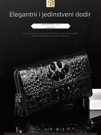 Muški clutch s uzorkom krokodila, reljefna prirodna koža, poslovni stil, otporan na habanje, poliester podstava