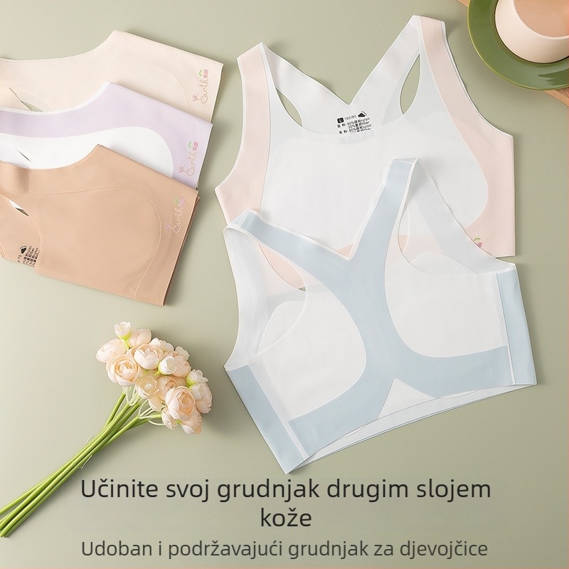 Ženski top-šušnja u stilu veste, Ice Silk materijal, 80–90% najlona, potpuno čašice, tanak kalup, prozračan, upija znoj, udoban, sladak stil, za uzrast 7–12