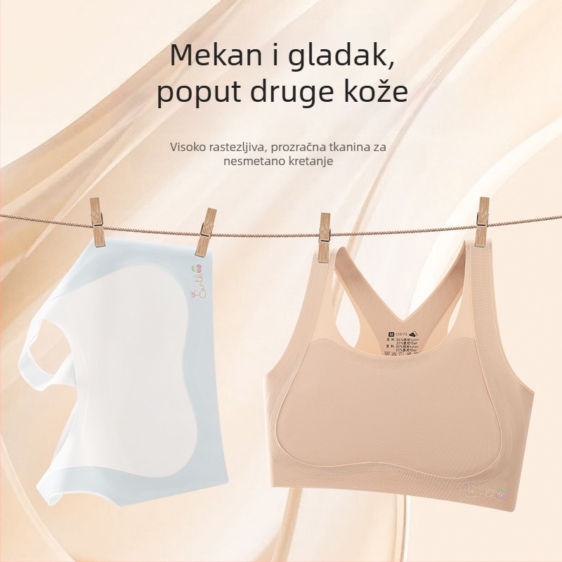 Ženski top-šušnja u stilu veste, Ice Silk materijal, 80–90% najlona, potpuno čašice, tanak kalup, prozračan, upija znoj, udoban, sladak stil, za uzrast 7–12
